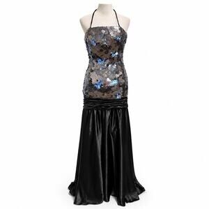 VTG 90s Flirt Maggie Sottero Drop Waist Corset Satin Sequin Disc Prom Dress 8